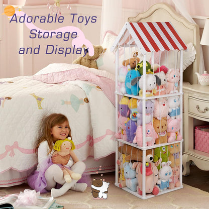Wooden Stuffed Animal Storage Zoo 3-Tier, Anti-Tip Plush Toy Organizer
