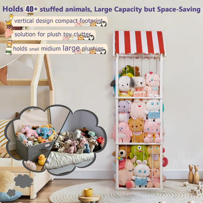 Wooden Stuffed Animal Storage Zoo 3-Tier, Anti-Tip Plush Toy Organizer