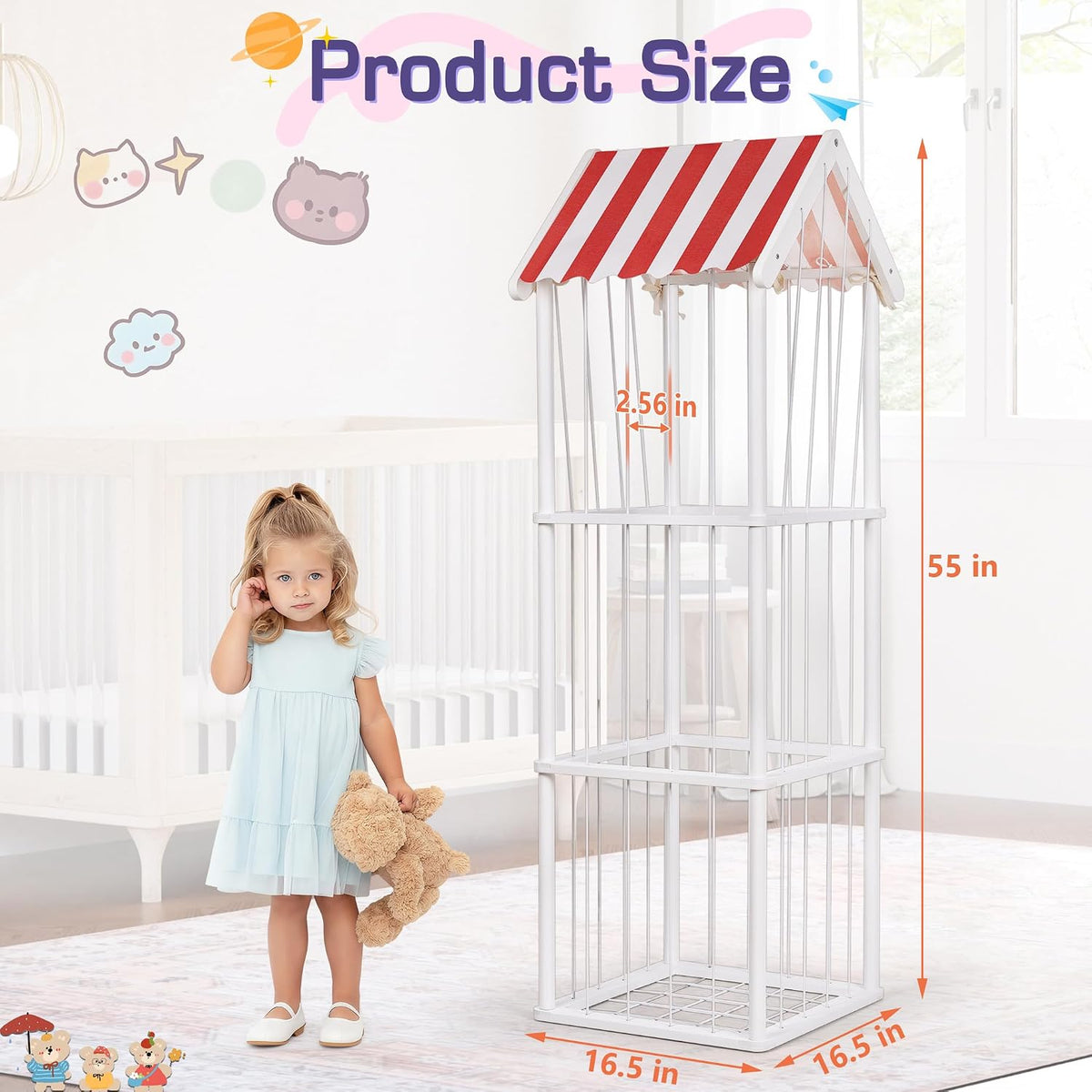 Wooden Stuffed Animal Storage Zoo 3-Tier, Anti-Tip Plush Toy Organizer
