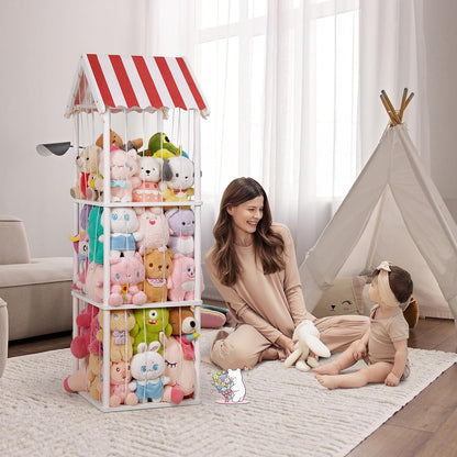 Wooden Stuffed Animal Storage Zoo 3-Tier, Anti-Tip Plush Toy Organizer