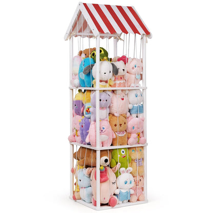 Wooden Stuffed Animal Storage Zoo 3-Tier, Anti-Tip Plush Toy Organizer