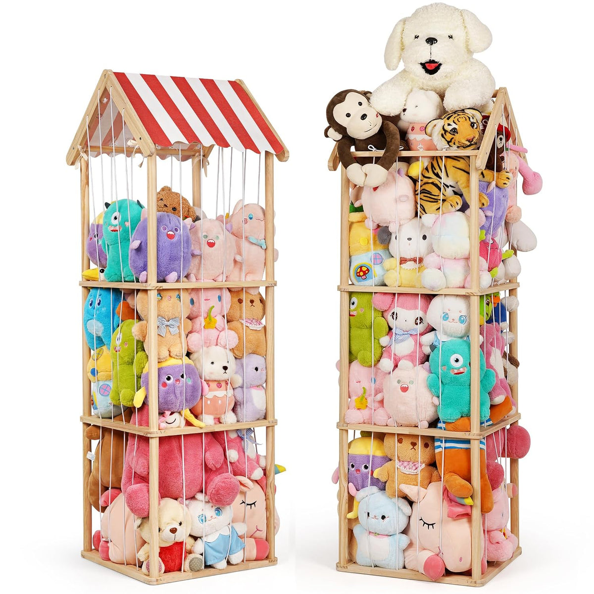 Wooden Stuffed Animal Storage Zoo 3-Tier, Anti-Tip Plush Toy Organizer