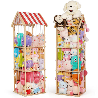 Wooden Stuffed Animal Storage Zoo 3-Tier, Anti-Tip Plush Toy Organizer
