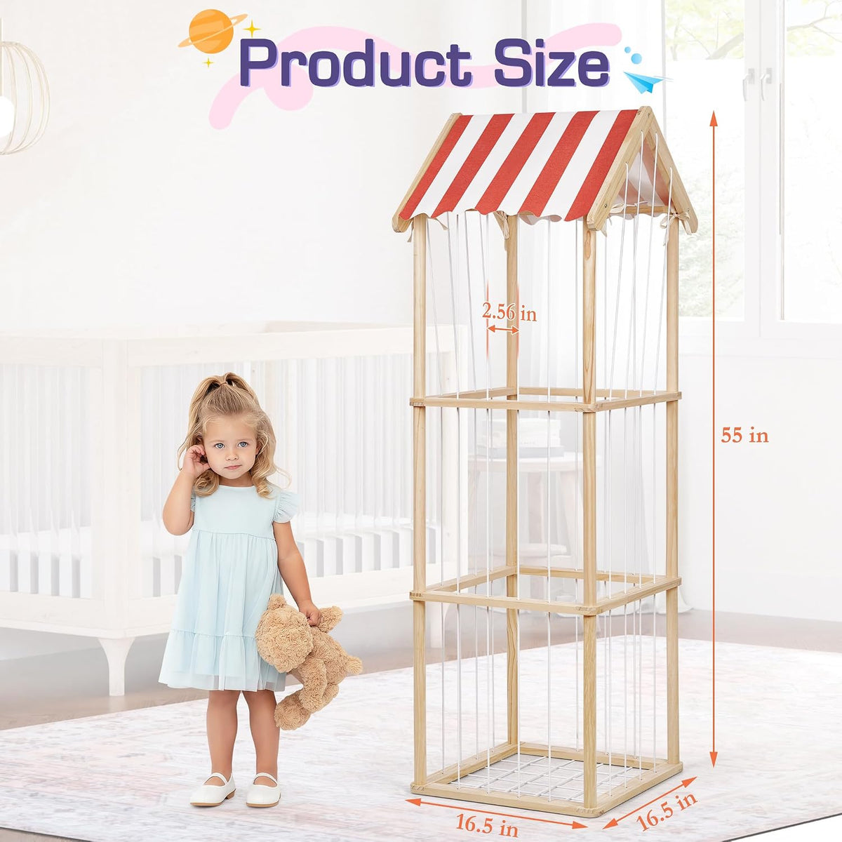 Wooden Stuffed Animal Storage Zoo 3-Tier, Anti-Tip Plush Toy Organizer