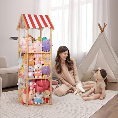 Wooden Stuffed Animal Storage Zoo 3-Tier, Anti-Tip Plush Toy Organizer