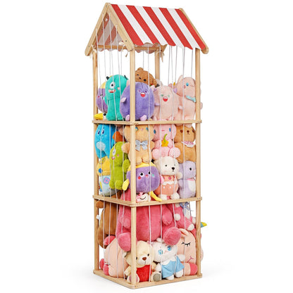 Wooden Stuffed Animal Storage Zoo 3-Tier, Anti-Tip Plush Toy Organizer