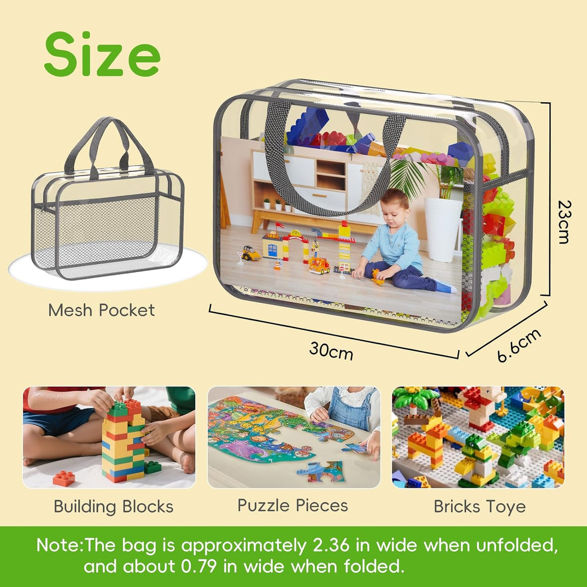 Toy Zippered Blocks Set Storage Bags for boy girls - 4PC Large PVC Storage Organizer Bags with Mesh Side Pockets for Puzzle, Clay, Book, Small Models and Mini Plush Toys. XL: 10.4" x3 "x13.3