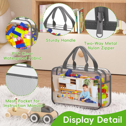 Toy Zippered Blocks Set Storage Bags for boy girls - 4PC Large PVC Storage Organizer Bags with Mesh Side Pockets for Puzzle, Clay, Book, Small Models and Mini Plush Toys. XL: 10.4" x3 "x13.3