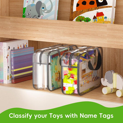 Toy Zippered Blocks Set Storage Bags for boy girls - 4PC Large PVC Storage Organizer Bags with Mesh Side Pockets for Puzzle, Clay, Book, Small Models and Mini Plush Toys. XL: 10.4" x3 "x13.3