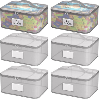Toy Zippered Blocks Set Storage Bags for boy girls - 4PC Large PVC Storage Organizer Bags with Mesh Side Pockets for Puzzle, Clay, Book, Small Models and Mini Plush Toys. XL: 10.4" x3 "x13.3