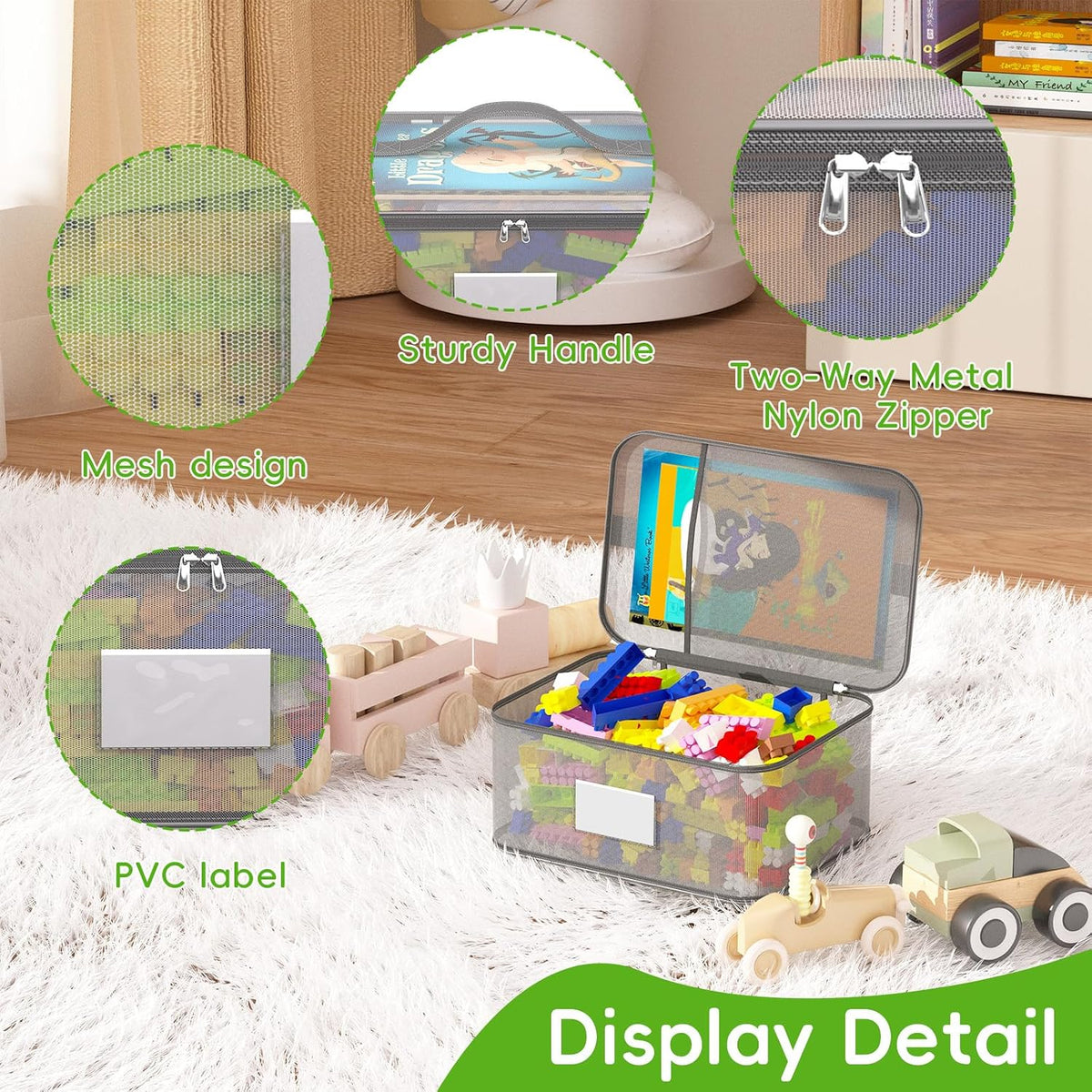 Toy Zippered Blocks Set Storage Bags for boy girls - 4PC Large PVC Storage Organizer Bags with Mesh Side Pockets for Puzzle, Clay, Book, Small Models and Mini Plush Toys. XL: 10.4" x3 "x13.3