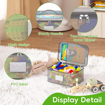 Toy Zippered Blocks Set Storage Bags for boy girls - 4PC Large PVC Storage Organizer Bags with Mesh Side Pockets for Puzzle, Clay, Book, Small Models and Mini Plush Toys. XL: 10.4" x3 "x13.3
