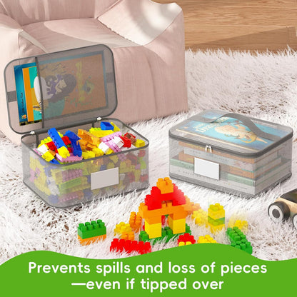 Toy Zippered Blocks Set Storage Bags for boy girls - 4PC Large PVC Storage Organizer Bags with Mesh Side Pockets for Puzzle, Clay, Book, Small Models and Mini Plush Toys. XL: 10.4" x3 "x13.3