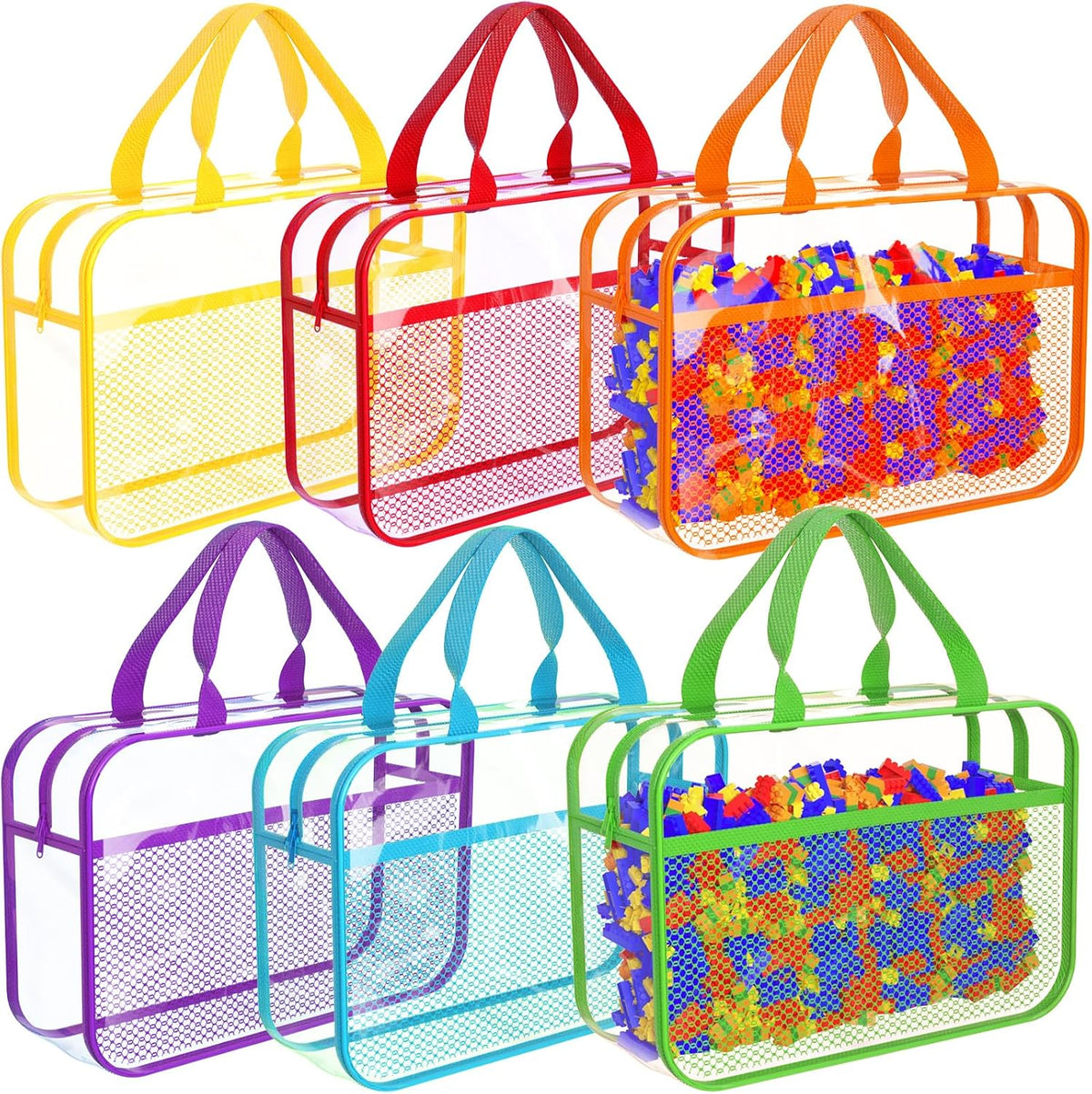 Toy Zippered Blocks Set Storage Bags for boy girls - 4PC Large PVC Storage Organizer Bags with Mesh Side Pockets for Puzzle, Clay, Book, Small Models and Mini Plush Toys. XL: 10.4" x3 "x13.3