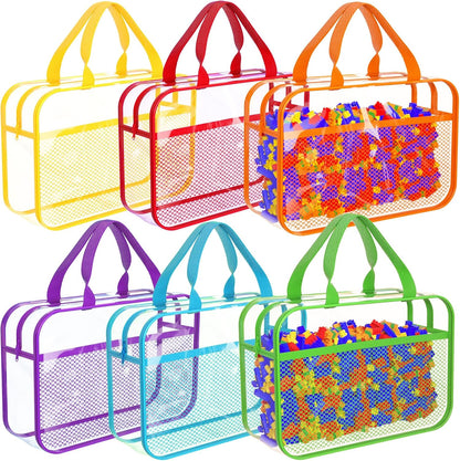 Toy Zippered Blocks Set Storage Bags for boy girls - 4PC Large PVC Storage Organizer Bags with Mesh Side Pockets for Puzzle, Clay, Book, Small Models and Mini Plush Toys. XL: 10.4" x3 "x13.3