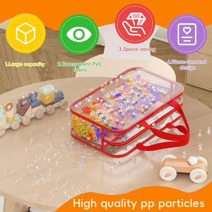 Toy Zippered Blocks Set Storage Bags for boy girls - 4PC Large PVC Storage Organizer Bags with Mesh Side Pockets for Puzzle, Clay, Book, Small Models and Mini Plush Toys. XL: 10.4" x3 "x13.3