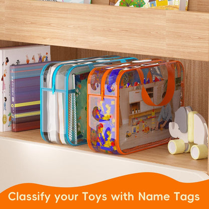 Toy Zippered Blocks Set Storage Bags for boy girls - 4PC Large PVC Storage Organizer Bags with Mesh Side Pockets for Puzzle, Clay, Book, Small Models and Mini Plush Toys. XL: 10.4" x3 "x13.3