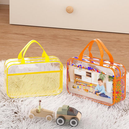 Toy Zippered Blocks Set Storage Bags for boy girls - 4PC Large PVC Storage Organizer Bags with Mesh Side Pockets for Puzzle, Clay, Book, Small Models and Mini Plush Toys. XL: 10.4" x3 "x13.3