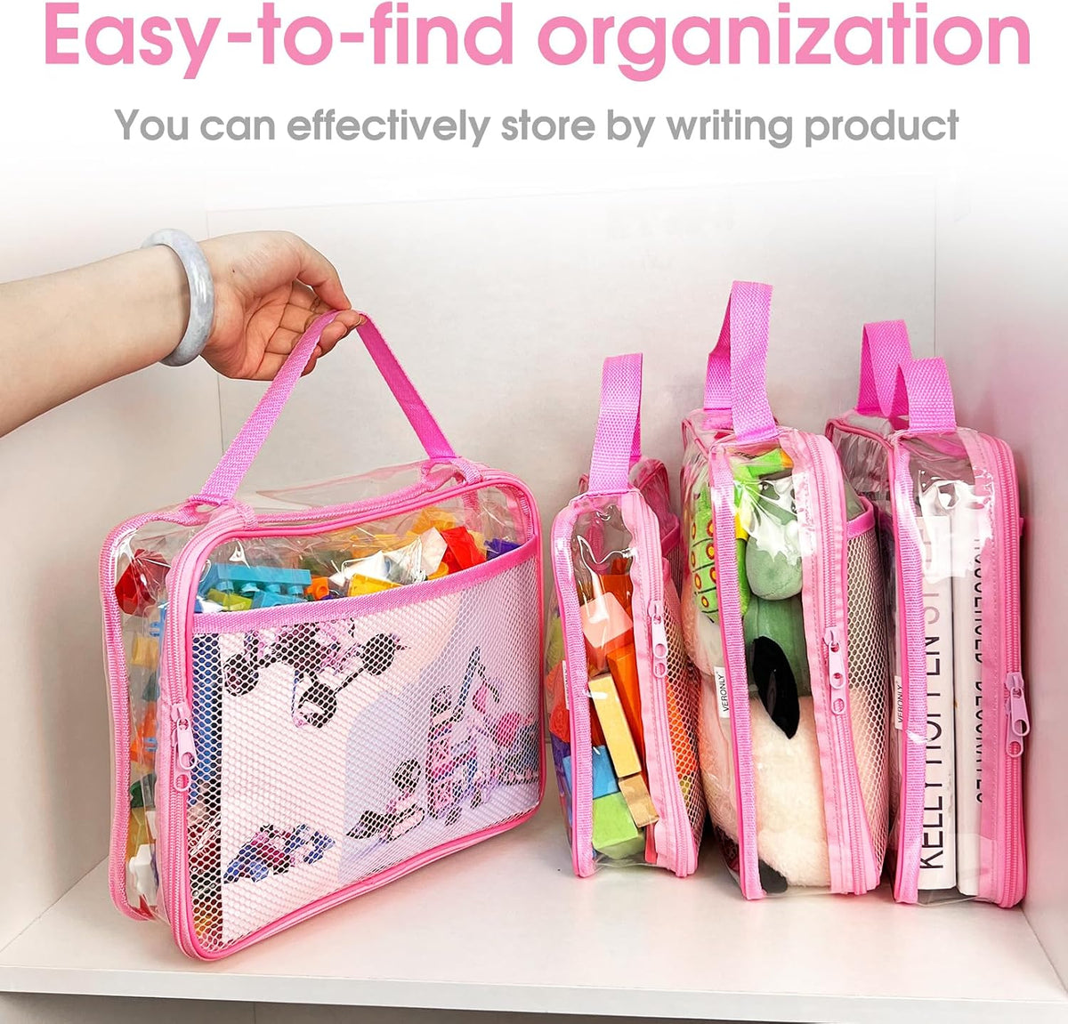 Toy Zippered Blocks Set Storage Bags for boy girls - 4PC Large PVC Storage Organizer Bags with Mesh Side Pockets for Puzzle, Clay, Book, Small Models and Mini Plush Toys. XL: 10.4" x3 "x13.3