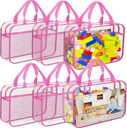 Toy Zippered Blocks Set Storage Bags for boy girls - 4PC Large PVC Storage Organizer Bags with Mesh Side Pockets for Puzzle, Clay, Book, Small Models and Mini Plush Toys. XL: 10.4" x3 "x13.3