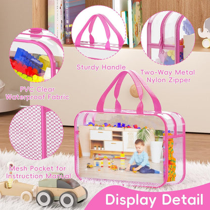 Toy Zippered Blocks Set Storage Bags for boy girls - 4PC Large PVC Storage Organizer Bags with Mesh Side Pockets for Puzzle, Clay, Book, Small Models and Mini Plush Toys. XL: 10.4" x3 "x13.3