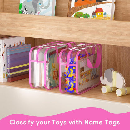 Toy Zippered Blocks Set Storage Bags for boy girls - 4PC Large PVC Storage Organizer Bags with Mesh Side Pockets for Puzzle, Clay, Book, Small Models and Mini Plush Toys. XL: 10.4" x3 "x13.3