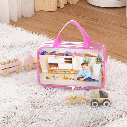 Toy Zippered Blocks Set Storage Bags for boy girls - 4PC Large PVC Storage Organizer Bags with Mesh Side Pockets for Puzzle, Clay, Book, Small Models and Mini Plush Toys. XL: 10.4" x3 "x13.3