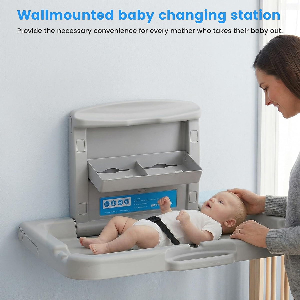 Commercial Baby Changing Station, Wall Mount with Safety Strap