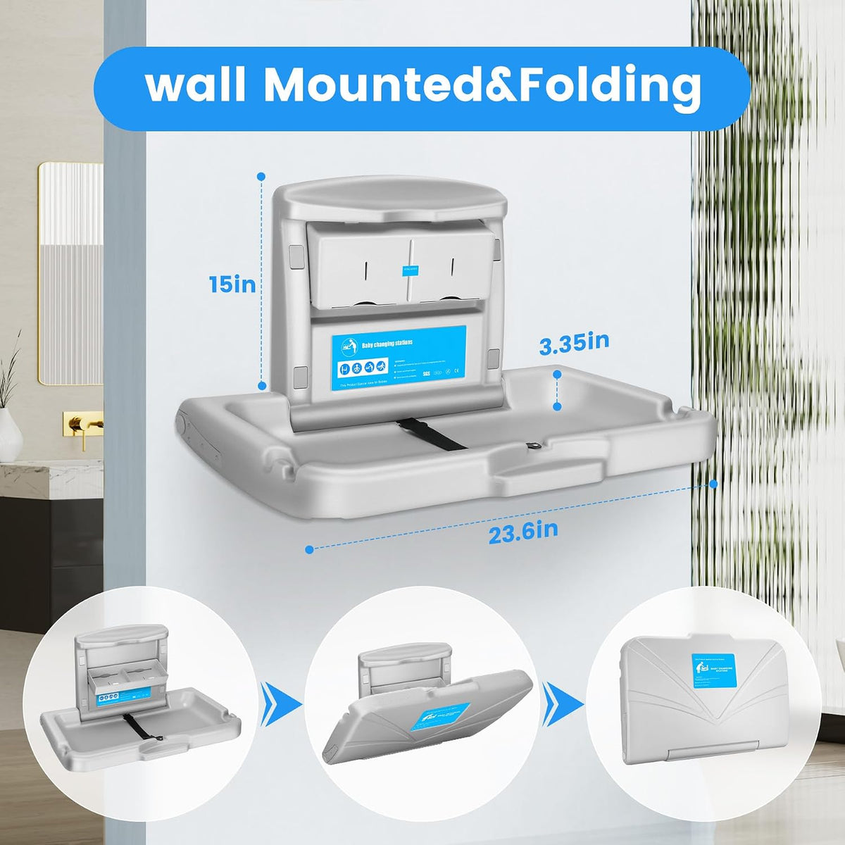 Commercial Baby Changing Station, Wall Mount with Safety Strap