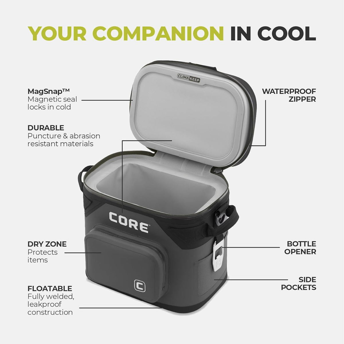 Magnetic Leak Proof Soft Cooler with Waterproof Zipper | Insulated Bag Portable Ice Chest Box | Best Soft Cooler for Food & Beverages for Tailgating, Car Camping, Travel, and Family Beach Picnics