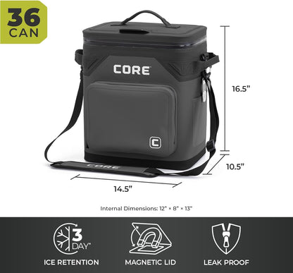 Magnetic Leak Proof Soft Cooler with Waterproof Zipper | Insulated Bag Portable Ice Chest Box | Best Soft Cooler for Food & Beverages for Tailgating, Car Camping, Travel, and Family Beach Picnics