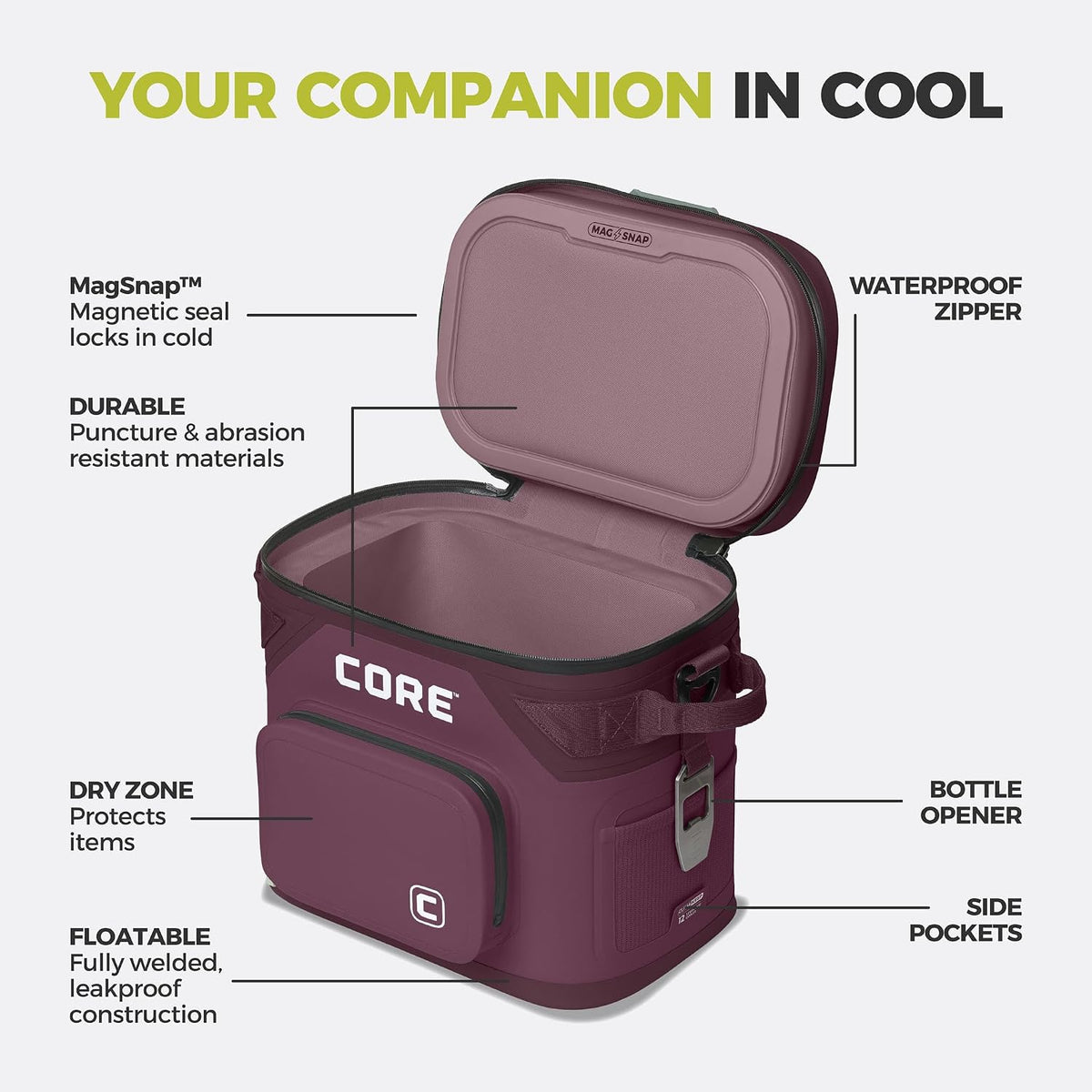 Magnetic Leak Proof Soft Cooler with Waterproof Zipper | Insulated Bag Portable Ice Chest Box | Best Soft Cooler for Food & Beverages for Tailgating, Car Camping, Travel, and Family Beach Picnics