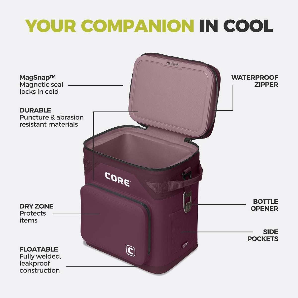 Magnetic Leak Proof Soft Cooler with Waterproof Zipper | Insulated Bag Portable Ice Chest Box | Best Soft Cooler for Food & Beverages for Tailgating, Car Camping, Travel, and Family Beach Picnics