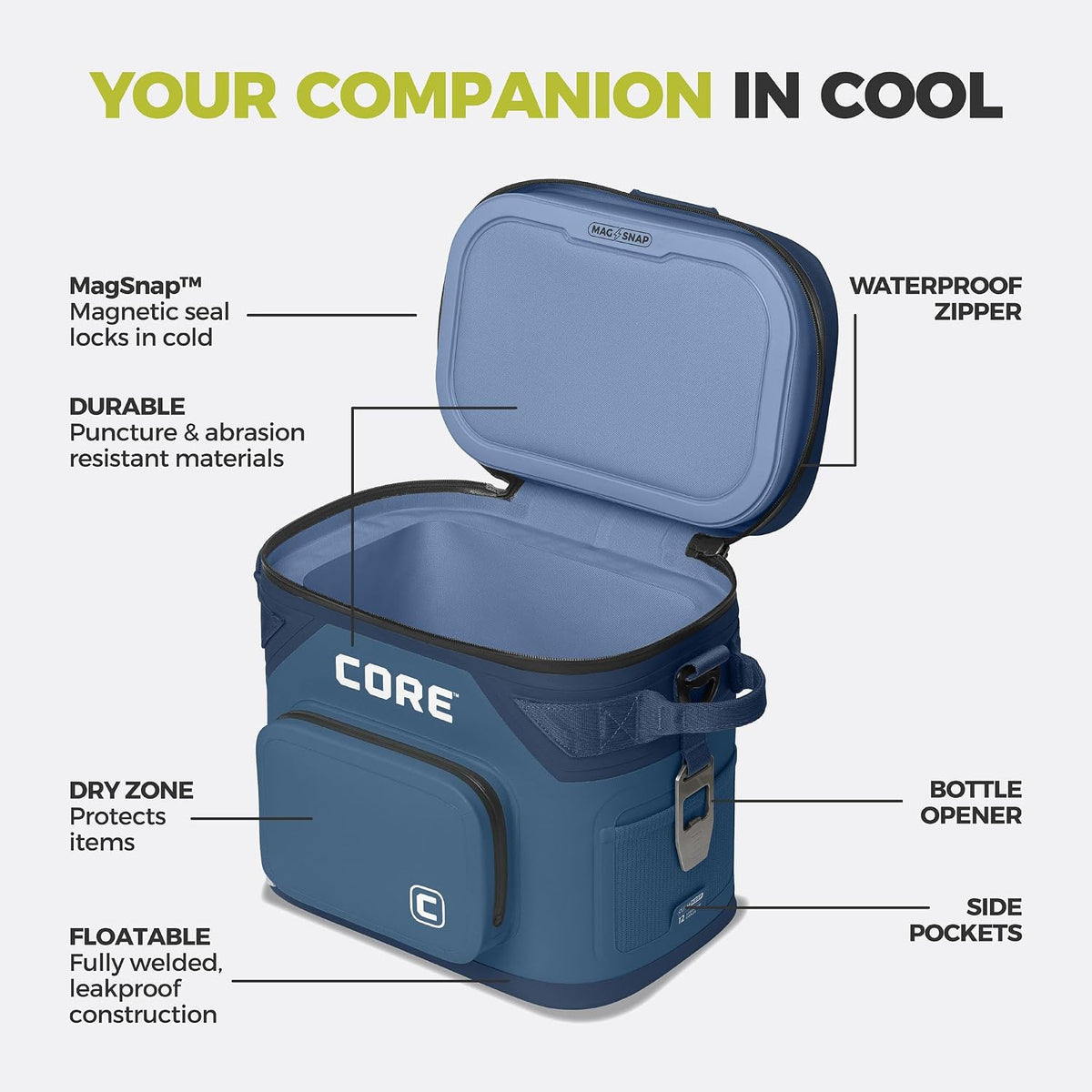 Magnetic Leak Proof Soft Cooler with Waterproof Zipper | Insulated Bag Portable Ice Chest Box | Best Soft Cooler for Food & Beverages for Tailgating, Car Camping, Travel, and Family Beach Picnics