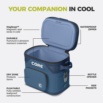 Magnetic Leak Proof Soft Cooler with Waterproof Zipper | Insulated Bag Portable Ice Chest Box | Best Soft Cooler for Food & Beverages for Tailgating, Car Camping, Travel, and Family Beach Picnics