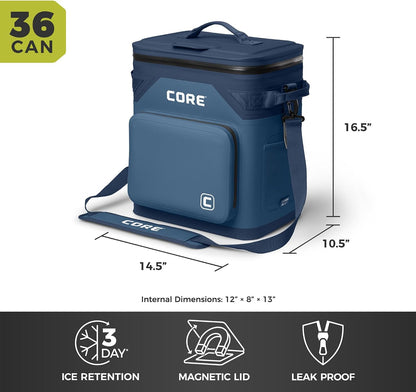 Magnetic Leak Proof Soft Cooler with Waterproof Zipper | Insulated Bag Portable Ice Chest Box | Best Soft Cooler for Food & Beverages for Tailgating, Car Camping, Travel, and Family Beach Picnics