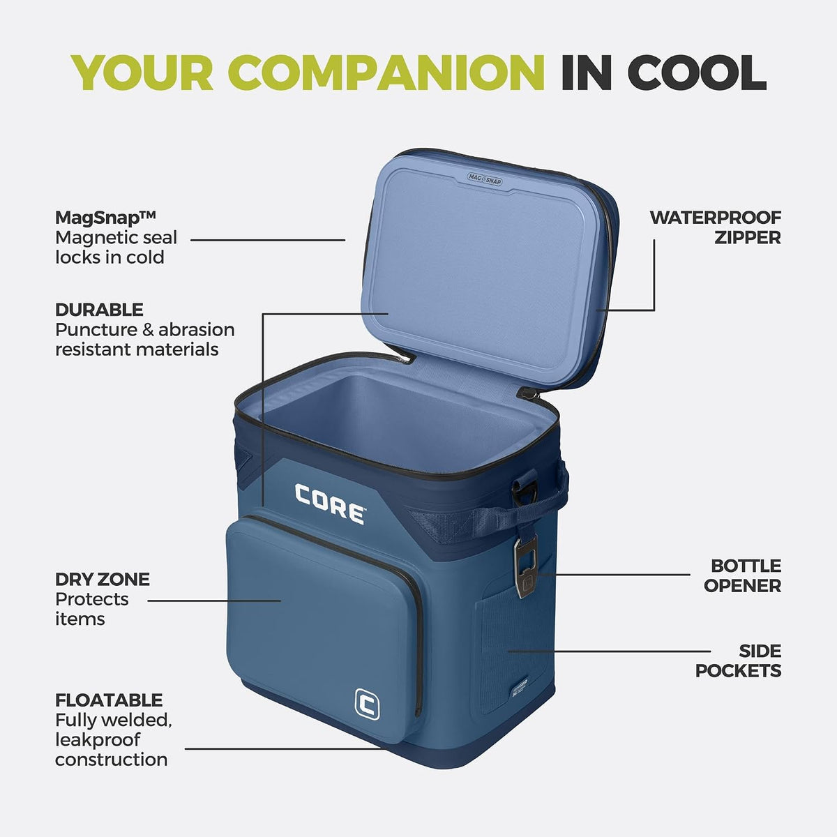 Magnetic Leak Proof Soft Cooler with Waterproof Zipper | Insulated Bag Portable Ice Chest Box | Best Soft Cooler for Food & Beverages for Tailgating, Car Camping, Travel, and Family Beach Picnics