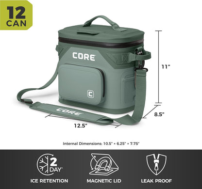 Magnetic Leak Proof Soft Cooler with Waterproof Zipper | Insulated Bag Portable Ice Chest Box | Best Soft Cooler for Food & Beverages for Tailgating, Car Camping, Travel, and Family Beach Picnics