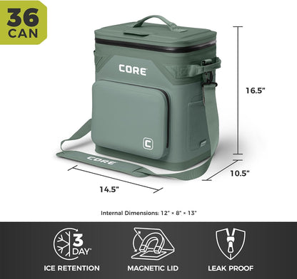Magnetic Leak Proof Soft Cooler with Waterproof Zipper | Insulated Bag Portable Ice Chest Box | Best Soft Cooler for Food & Beverages for Tailgating, Car Camping, Travel, and Family Beach Picnics