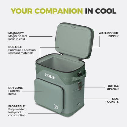 Magnetic Leak Proof Soft Cooler with Waterproof Zipper | Insulated Bag Portable Ice Chest Box | Best Soft Cooler for Food & Beverages for Tailgating, Car Camping, Travel, and Family Beach Picnics