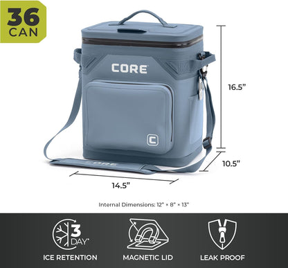 Magnetic Leak Proof Soft Cooler with Waterproof Zipper | Insulated Bag Portable Ice Chest Box | Best Soft Cooler for Food & Beverages for Tailgating, Car Camping, Travel, and Family Beach Picnics