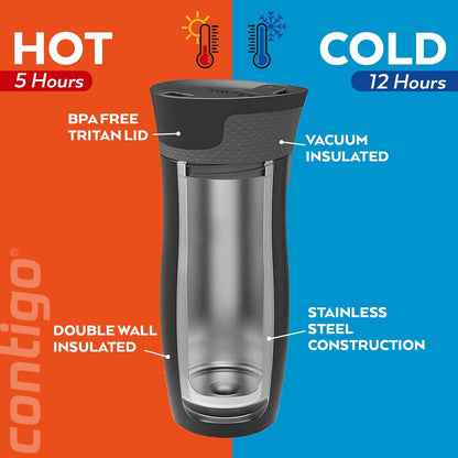 West Loop Autoseal Travel Mug, Stainless Steel Thermal Mug, Vacuum Flask, Leakproof Tumbler, Coffee Mug with BPA-Free Easy-Clean Lid