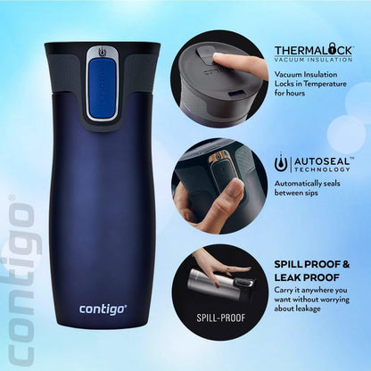 West Loop Autoseal Travel Mug, Stainless Steel Thermal Mug, Vacuum Flask, Leakproof Tumbler, Coffee Mug with BPA-Free Easy-Clean Lid