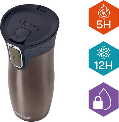 West Loop Autoseal Travel Mug, Stainless Steel Thermal Mug, Vacuum Flask, Leakproof Tumbler, Coffee Mug with BPA-Free Easy-Clean Lid