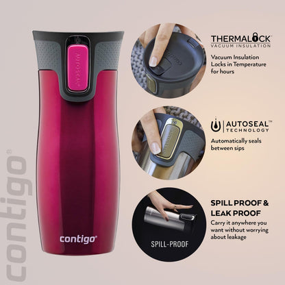 West Loop Autoseal Travel Mug, Stainless Steel Thermal Mug, Vacuum Flask, Leakproof Tumbler, Coffee Mug with BPA-Free Easy-Clean Lid