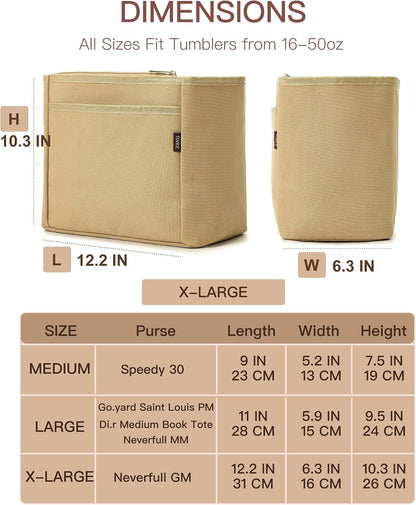 Tote Bag Organizer Insert with Stanley Cup Holder and Zipper Bag, Compatible with Neverfull, Saint Louis and More, 9 Pockets (Beige, Medium)