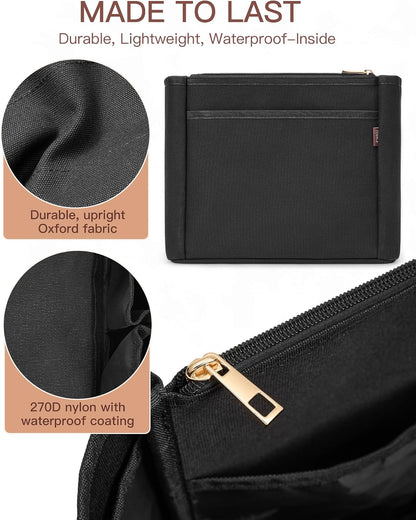 Tote Bag Organizer Insert with Stanley Cup Holder and Zipper Bag, Compatible with Neverfull, Saint Louis and More, 9 Pockets (Beige, Medium)