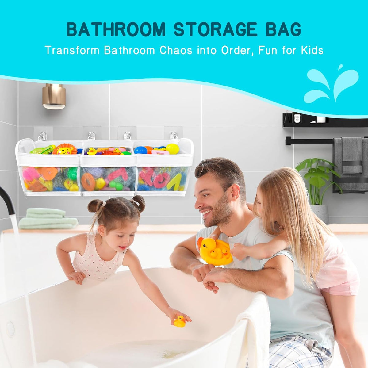 Bath Toy Storage and Organizer – 3-Compartment Hanging Bathtub Toy Holder with Bottom Zipper, Quick-Drying Mesh Bag, Ideal Bath Toy Holder for Easy Access and Sorting of Toys