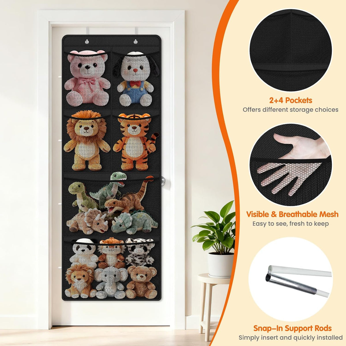 Stuffed Animal Storage, Large Over the Door Organizer, White