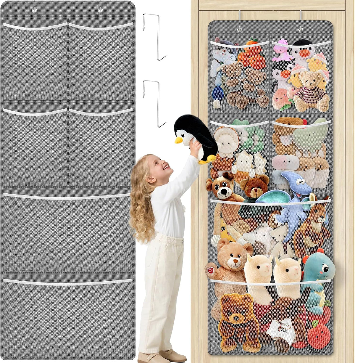 Stuffed Animal Storage, Large Over the Door Organizer, White